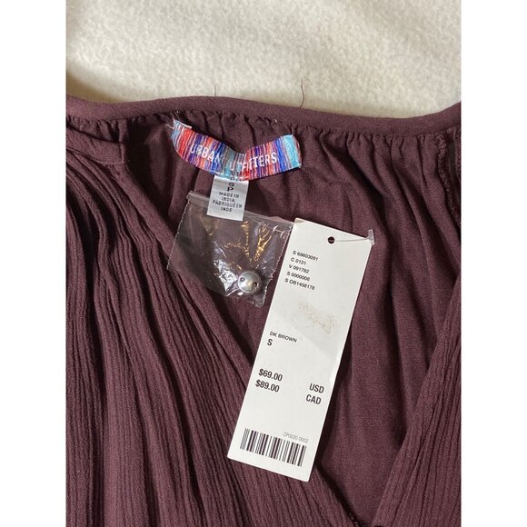 Urban Outfitters Brown Romper S V-Neck Button-Front Lace Sleeve Tie Waist 100% V - Picture 2 of 12